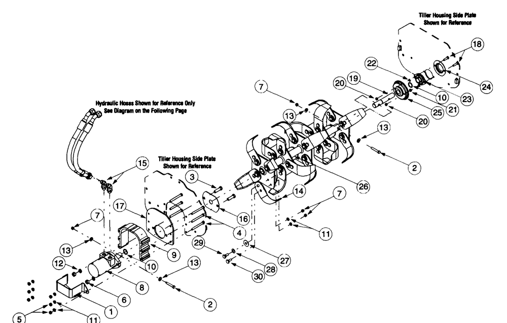Hydraulic Motor And Tine Assembly Diagram and Parts List for 002 190100 Cub Cadet Tiller